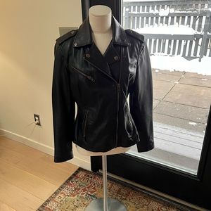 Black Leather Moto Jacket by Faneema